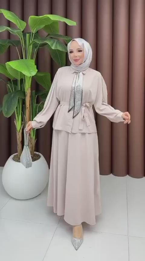 Fularlı Kuşak Detay Etek Takım