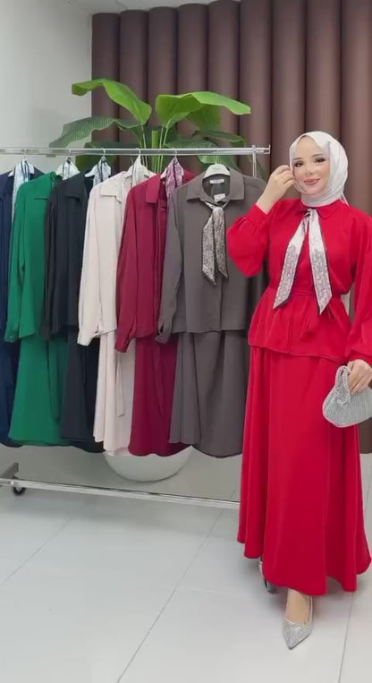 Fularlı Kuşak Detay Etek Takım